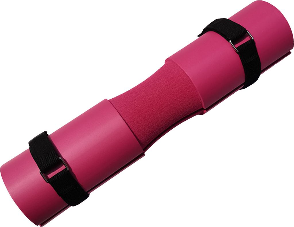 Kurzhantelpolster in Pink | Verdichteter Gummischaum mit Riemen | Fitness Barbell Pad für Kniebeugen, Ausfallschritte & Hüftübungen
