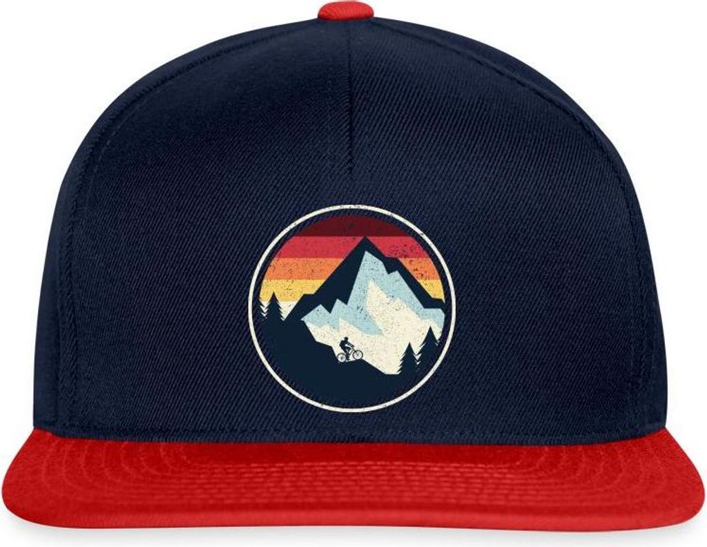 Spreadshirt Mountainbike MTB Downhill Berg Vintage Snapback Cap, One size, Navy/Rot