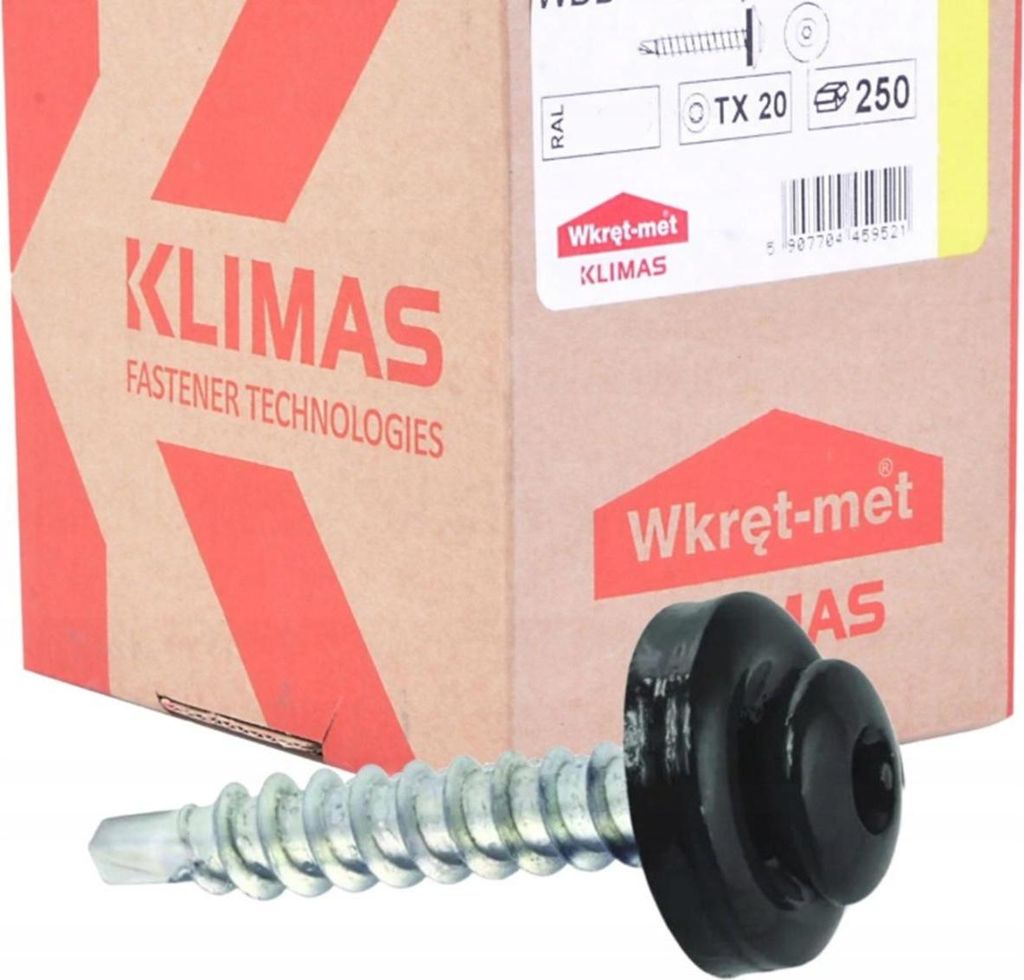 KLIMAS WDD Spenglerschrauben für Blech RAL 9005 Tiefschwarz 4,8x35mm 250St