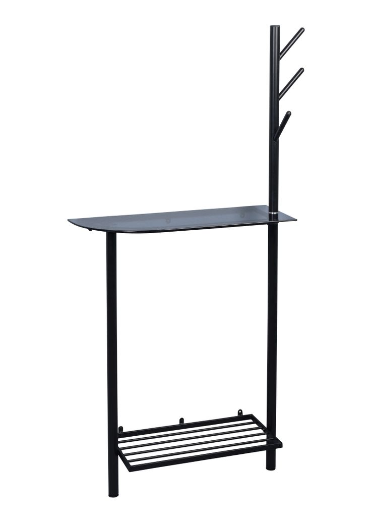 Garderobe Bilbao, 851377, Metall schwarz, Sicherheitsglas, 80x170x30cm