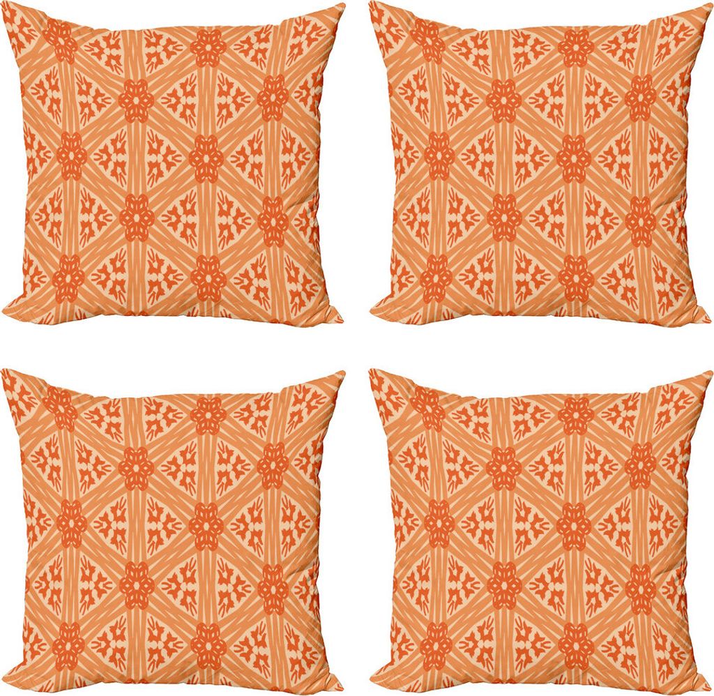 ABAKUHAUS Abstrakt Kissenbezug Set (4 Stück), Floral Detaillierte Linien Gitter, Moderner Doppelseitiger Digitaldruck, 60 cm x 60 cm, Peach Vermilion