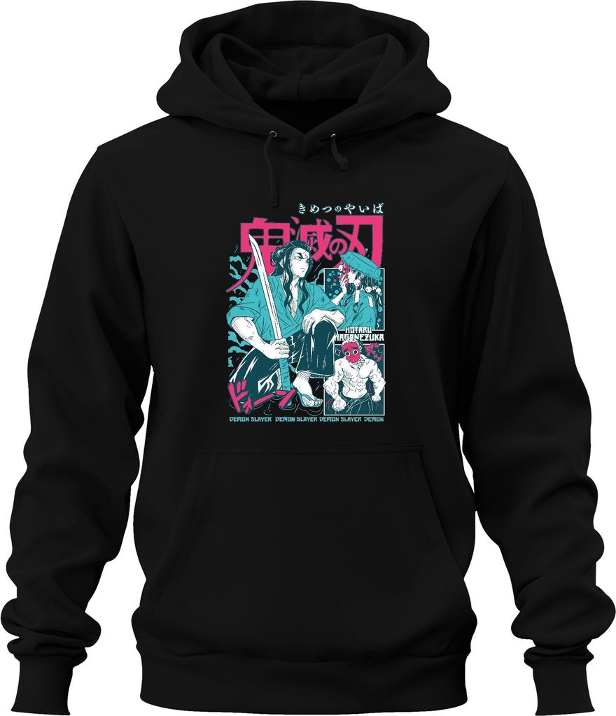 Demon Slayer Kimetsu no Yaiba Schwert Samurai Anime Japan Y2K Streetwear Maske Uni Hoodie Kapuzenpullover, Schwarz, XXL