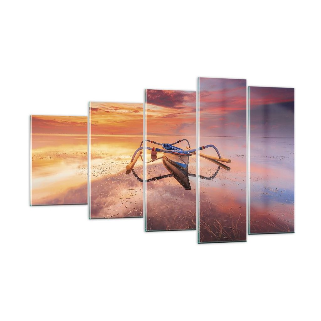 Bilder auf glas - 5 Teile - £ódŸ Westen Die Sonne - 100x60cm - Glasbilder - Wandbilder - Bilder - zum Aufhängen bereit - Wanddekoration aus Gla...
