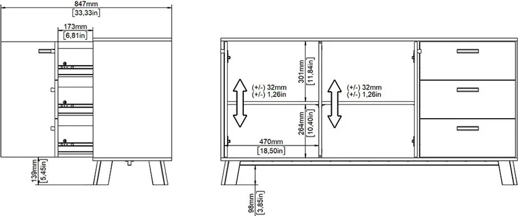 Buffet STORM : Solution Gain de Place Chêne et Blanc 147,2 cm - 11