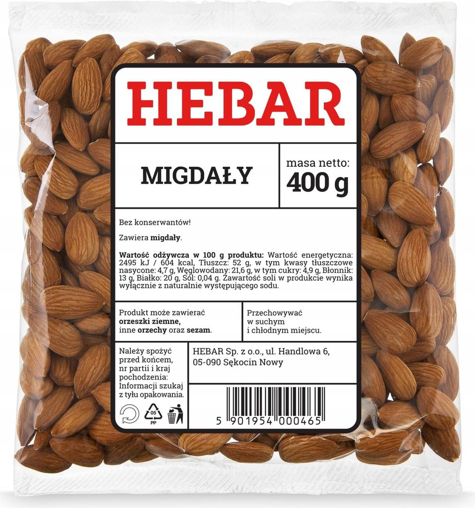 Migdały 400 G - Brainfood - Całe ziarna - Bez dodatków - Do Zdjęcie produktu 
