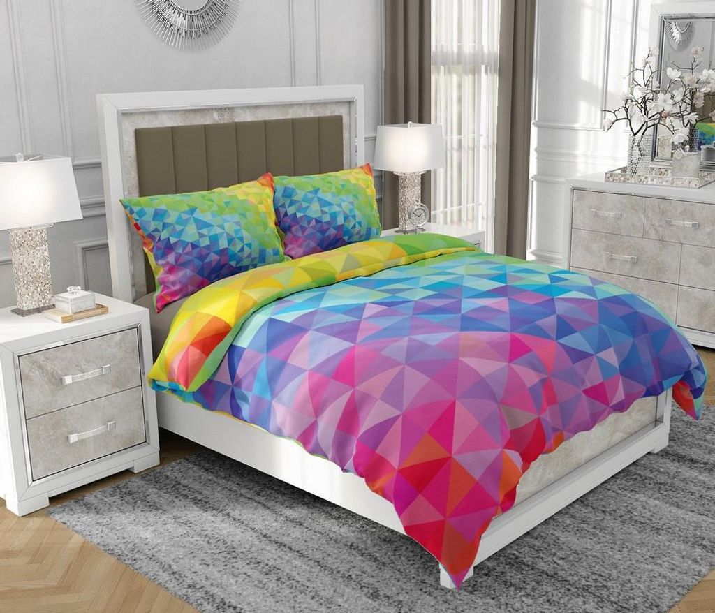 Bettwäsche 140x200 cm + 2x70x80 cm, 3-teilig, 100% Baumwolle, Satin, Reißverschluss, Bunt - SOVIO | So.0159