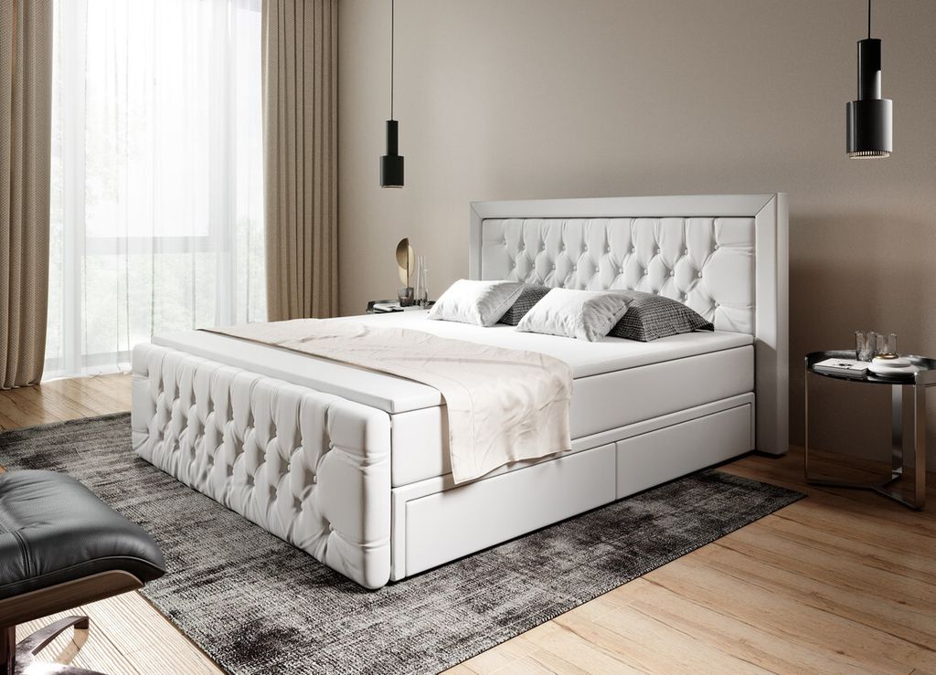 Moebelfest Boxspringbett 160x200 cm, Polsterbett mit 2 Schubladen, Taschenfederkernmatratze 7 Zonen und Topper sowie Kopf- und Fußteil (Dublin in ...