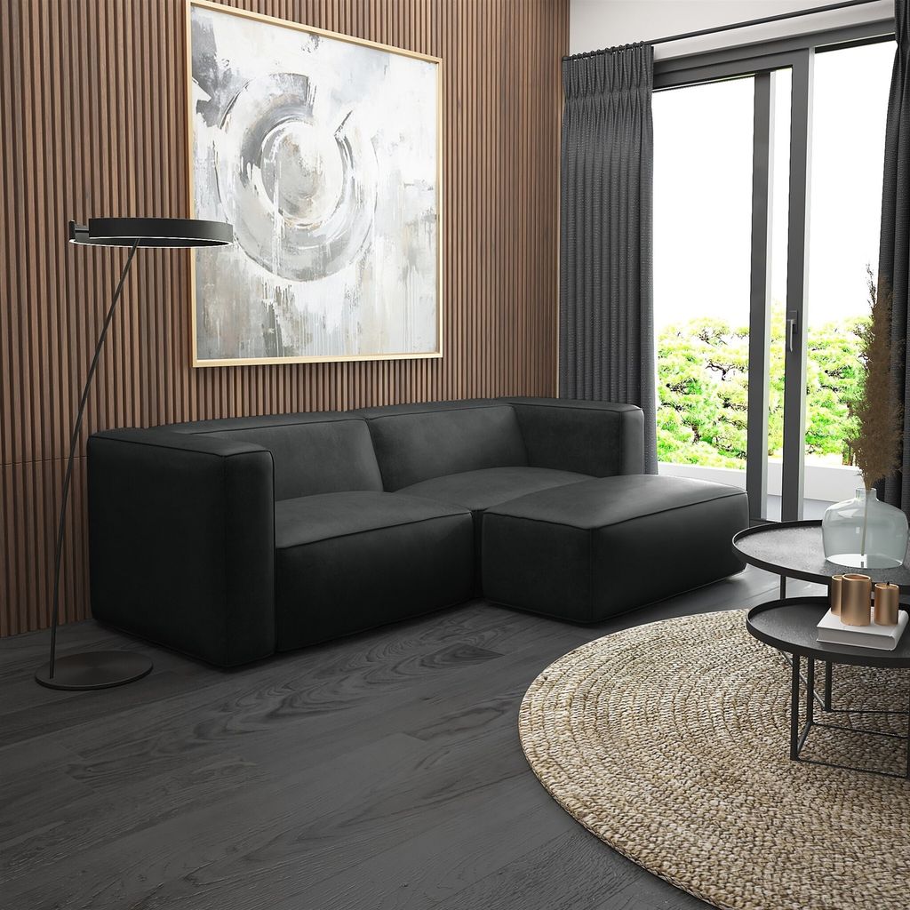 Ecksofa Designersofa Sofa HELMER XS in Stoff Pola Anthrazit Ottomane Rechts