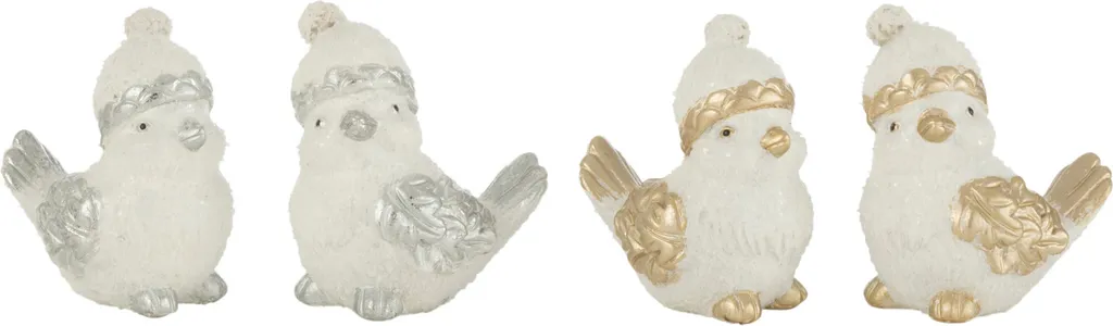 J-Line Oiseaux Chapeau Poly Résine Argent/Or Small 4 Assortis Déco