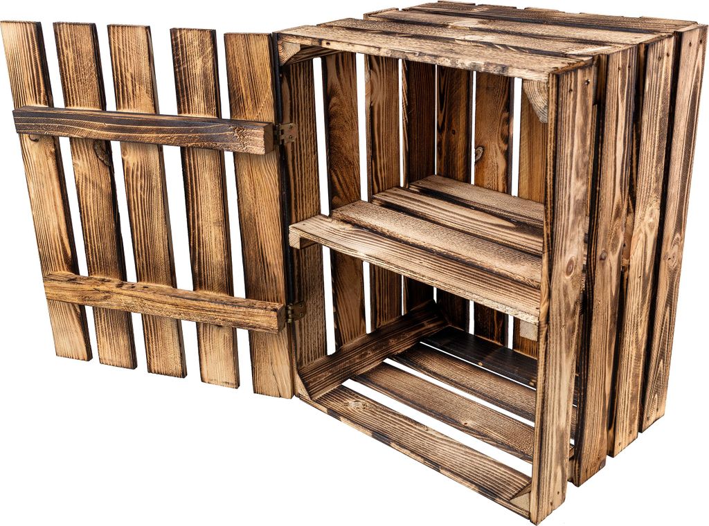Creative Deco Coffre en Bois Flammé avec Étagère - 50 x 40 Image du produit 