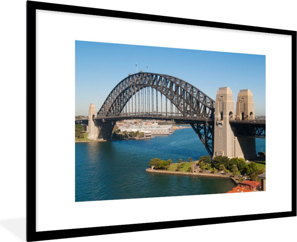 MuchoWow Gerahmtes Poster Sydney Harbour Bridge in Australien im Sommer 90x60 cm - Poster mit Schwarzem Bilderrahmen Wandposter Rahmen Foto Bilde...