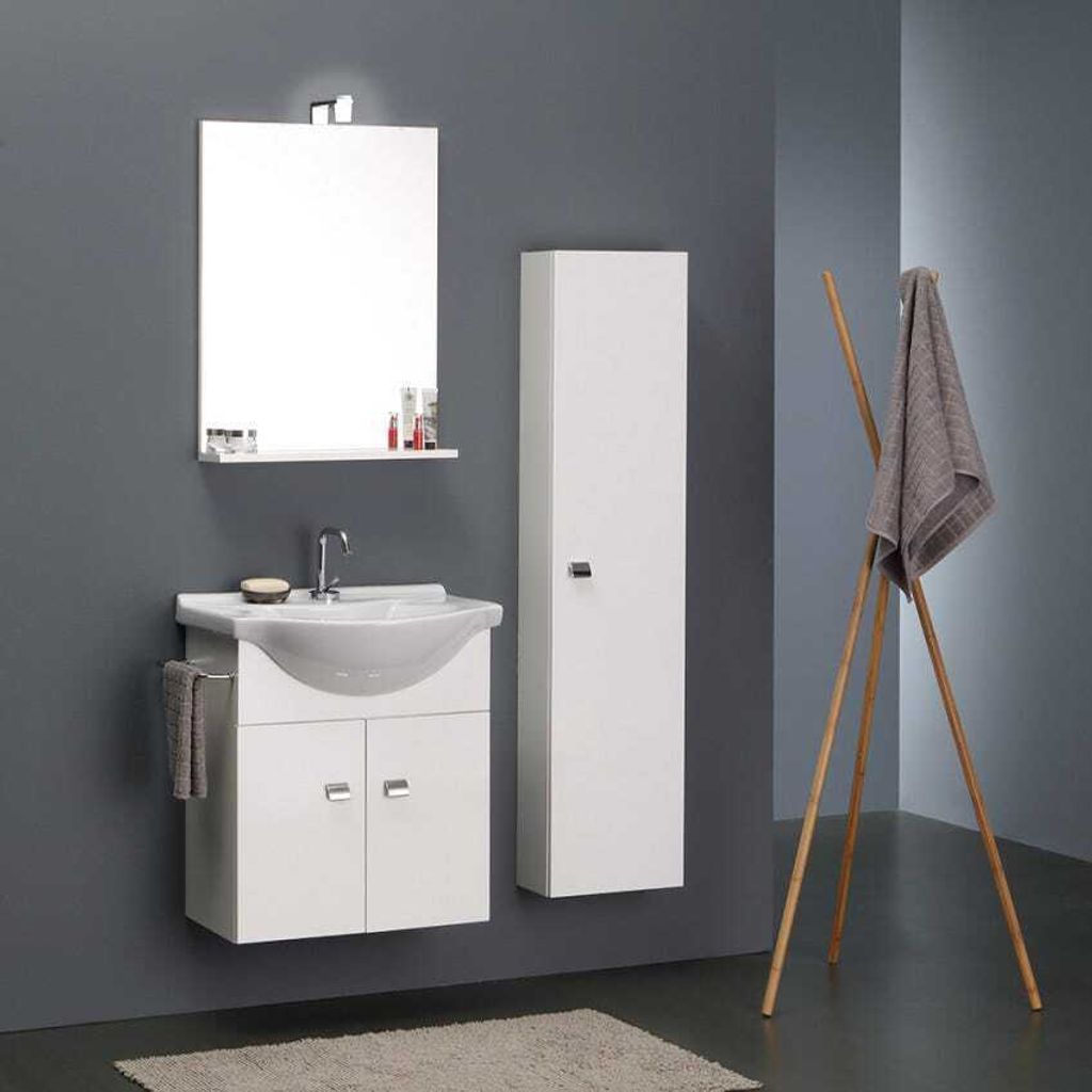 Hängendes Badezimmermöbel 56cm komplett mit weißer Säule | Simply