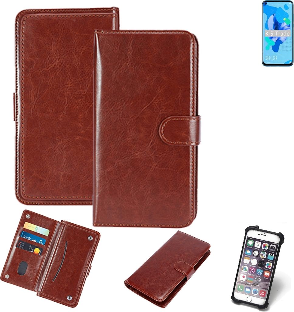 K-S-Trade 360° Hülle kompatibel mit Huawei P20 Lite 2019 braun Kunstleder Case BookCase WalletCase Kunstlederederhülle Handyhülle, Rundumschutz