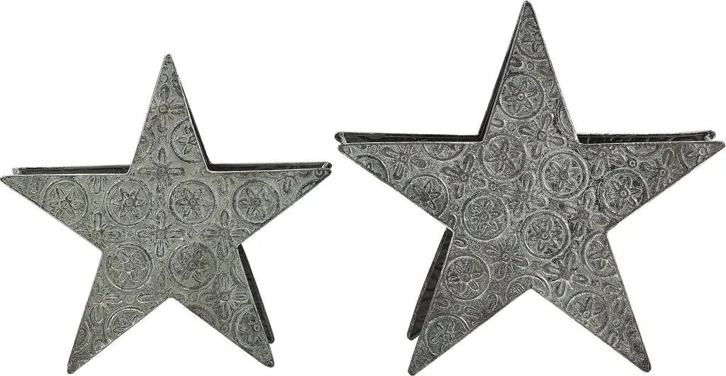 Lot de 2 Photophores de Noël en Métal Argenté Design Étoile Moderne Mat