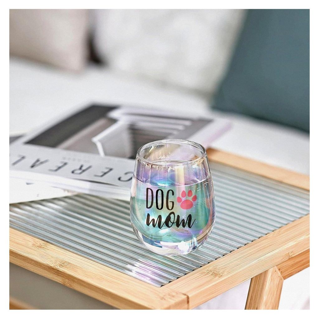 Weinglas mit Aufschrift Dog Mom, für Hundeliebhaber, Geschenk für Mutter, Tochter, Sohn, mit Geschenkbox, dick, 450 ml