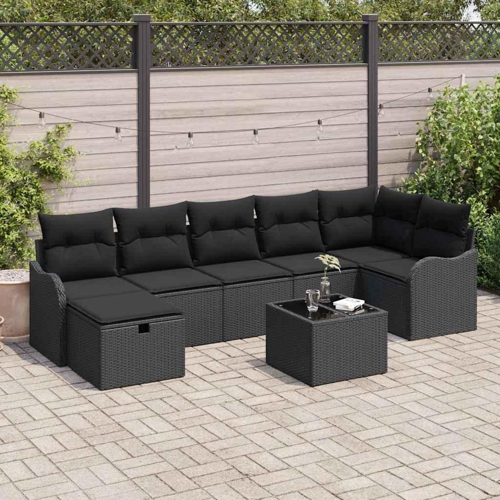 Maison Exclusive - Garten-Sofa-Set mit Kissen 8 pcs Schwarz Poly Rattan