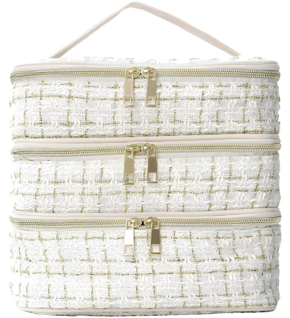 Stylische Kosmetiktasche VA-40055 in Weiß / Gold – Ideal für Reisen und Zuhause KP40055