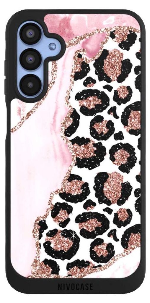 NIVOCASE Handyhülle für Samsung Galaxy A15 5G Hülle NIVOpure Case Schwarz Glitzer Look Leopard Marmor