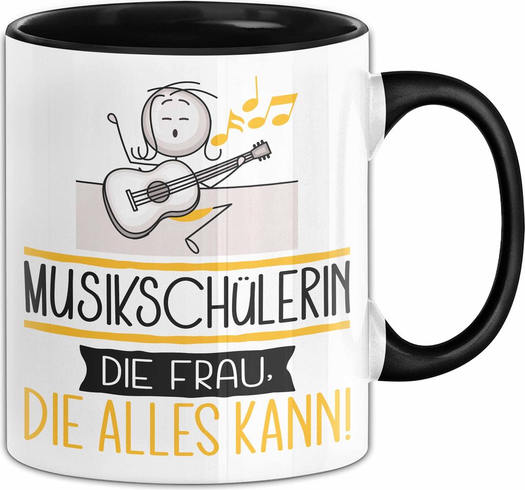 Musikschülerin Geschenk Tasse Becher Die Frau Die Allen Kann Geschenkidee für eine Musikschülerin Lustig (Schwarz)