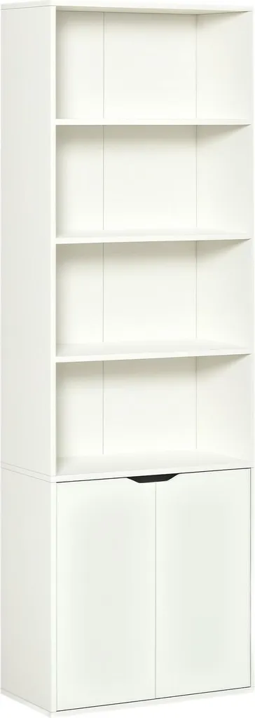 Meuble bibliothèque blanc 6 niveaux avec portes, rangement 180 cm chic