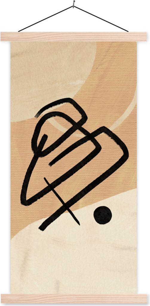 MuchoWow Textilposter Schwarz - Design - Braun 40x80 cm mit holzfarbenen Rahmen - Wohnzimmer