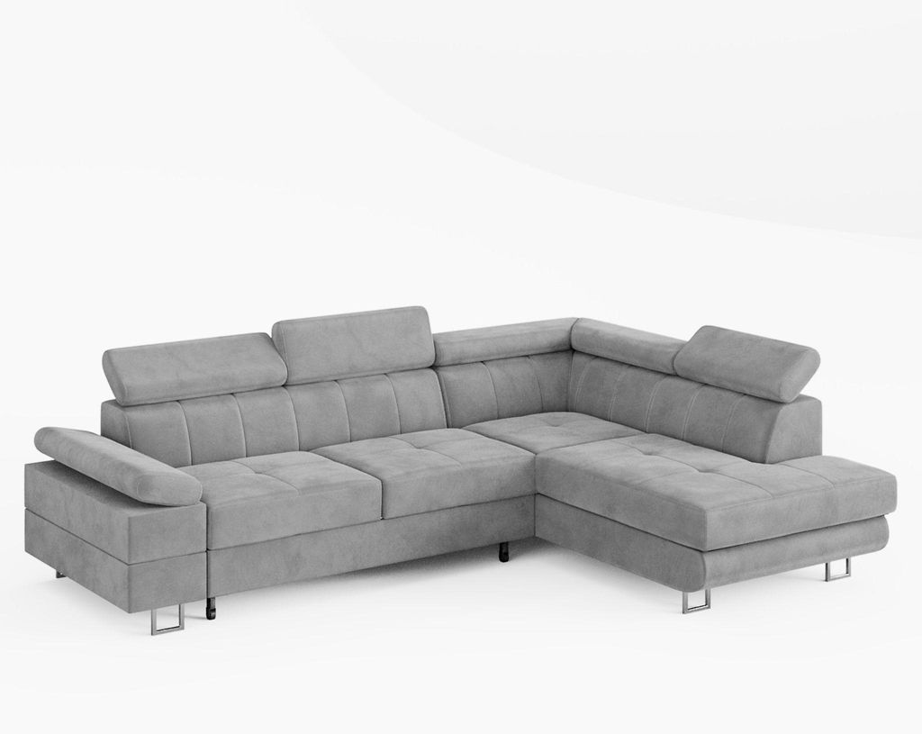 ECKSOFA CAROLINE Rechts Grau Velours-Stoff mit Produktbild 