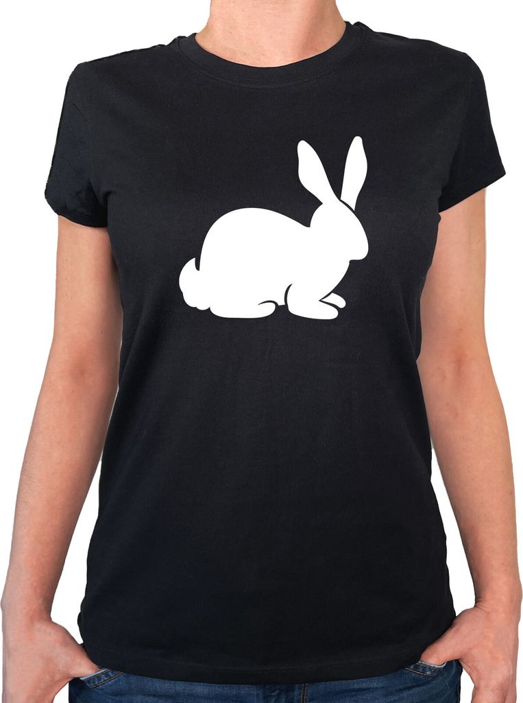 Huuraa Damen T-Shirt Hase Kaninchen Silhouette L Black Bio Baumwolle Fairtrade Damenshirt Geschenkidee