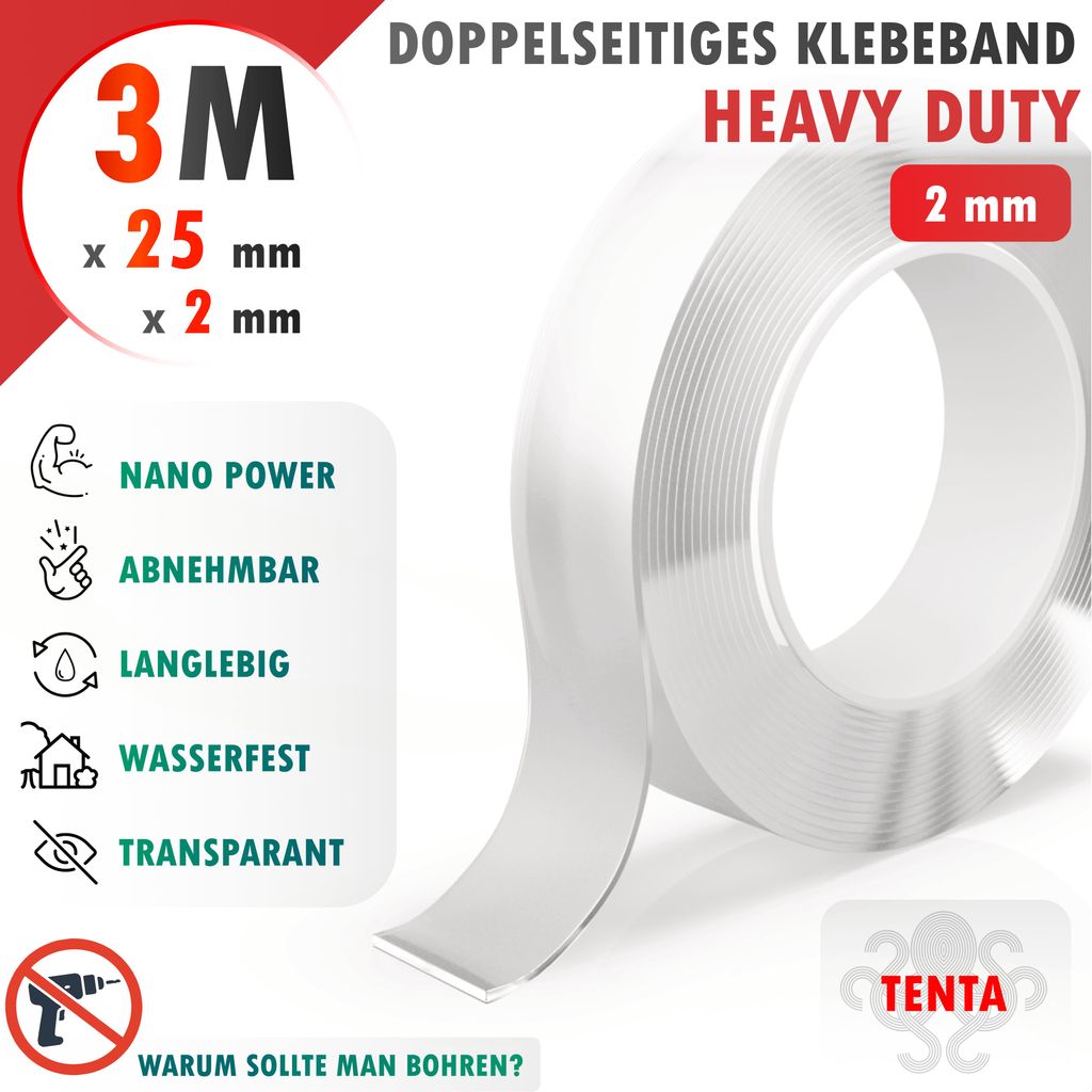 Doppelseitiges Klebeband 3m x 25mm x 2mm - TENTA Heavy Duty Produktbild 