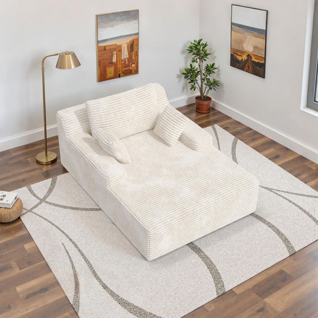 Hawthyhome Schlafsofa aus Cord mit 2 Kissen, Bequeme Relaxliege für Wohn- und Schlafzimmer, 172x129x40cm, beige