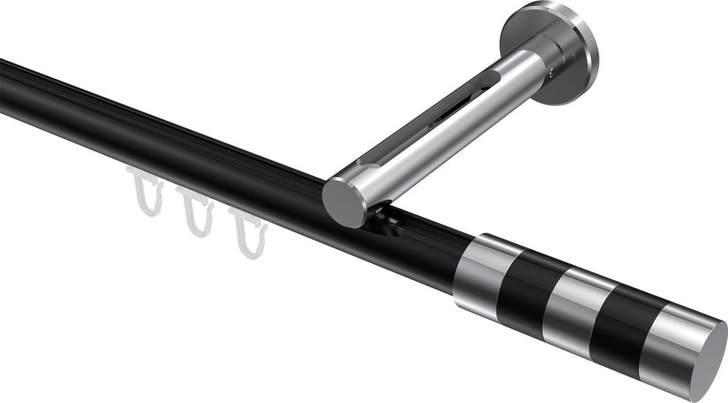 Interdeco Innenlaufstange / Gardinenstange mit Innenlauf Schwarz / Chrom, Typ Siteno Mavell (Zylinder Bicolor), 20 mm Ø 1-läufig, 160 cm