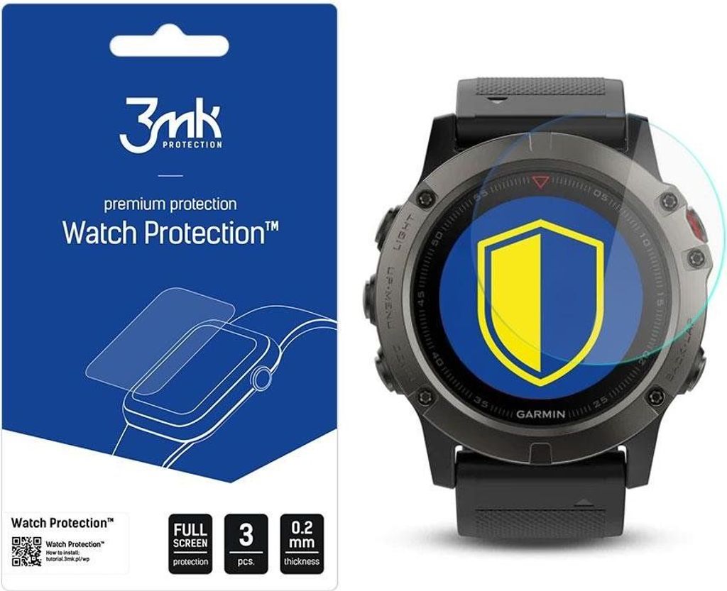 3mk Display Hybridglas Watch Protection für Garmin Fenix 5x 51 mm 0,2mm (3 Stück)