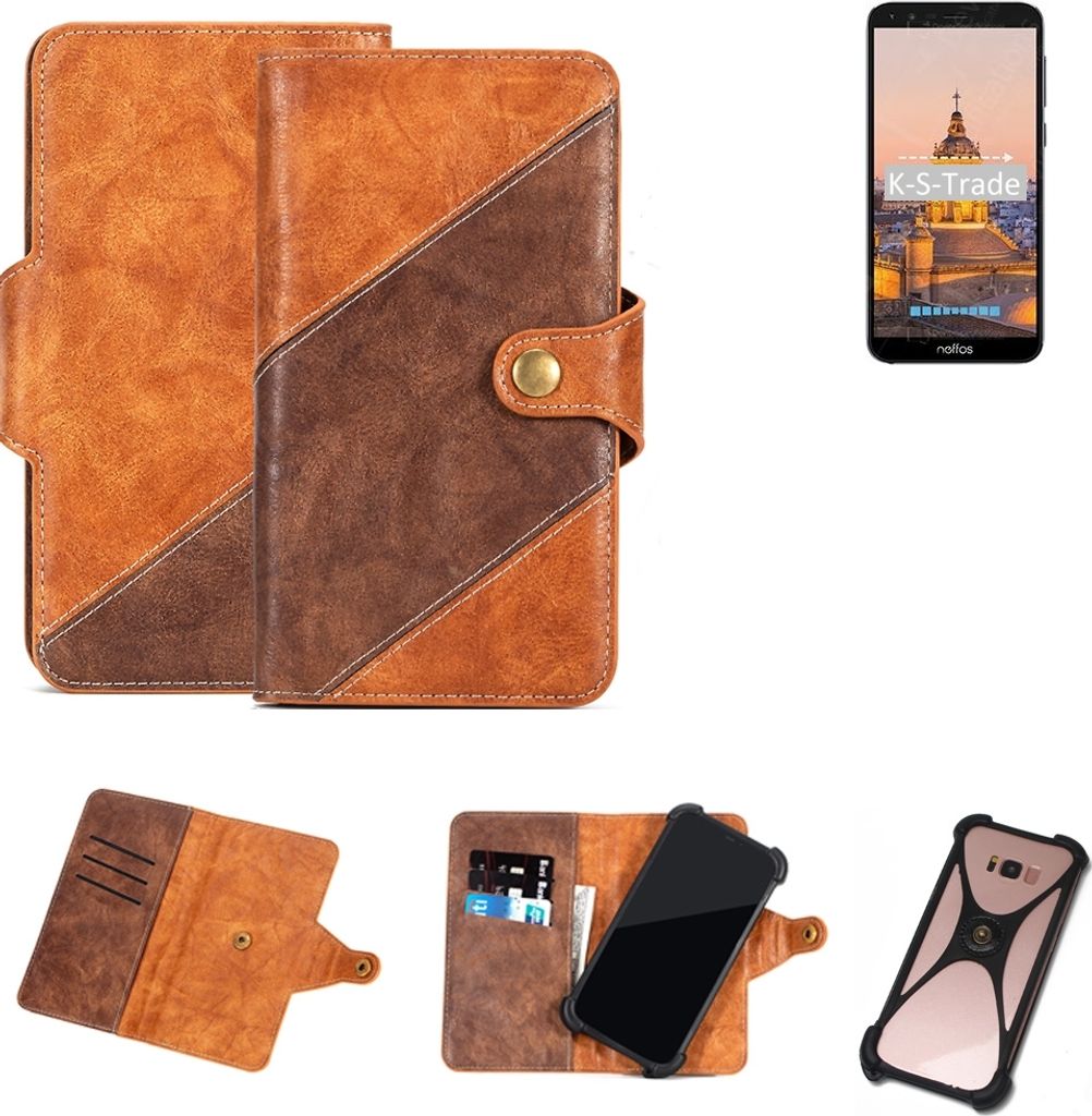 K-S-Trade Handy-Hülle Schutz-Hülle Bookstyle Case Wallet-Case kompatibel mit TP-LINK Neffos C5 Plus Handy Cover Bumper Kantenschutz Smartphone