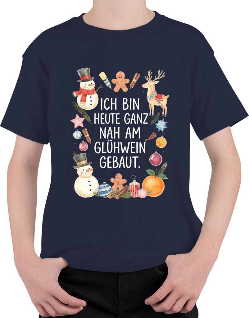 Ich bin heute ganz nah am Glühwein Weihnachten Advent lustig Uni Kinder T-Shirt, Navy, 116