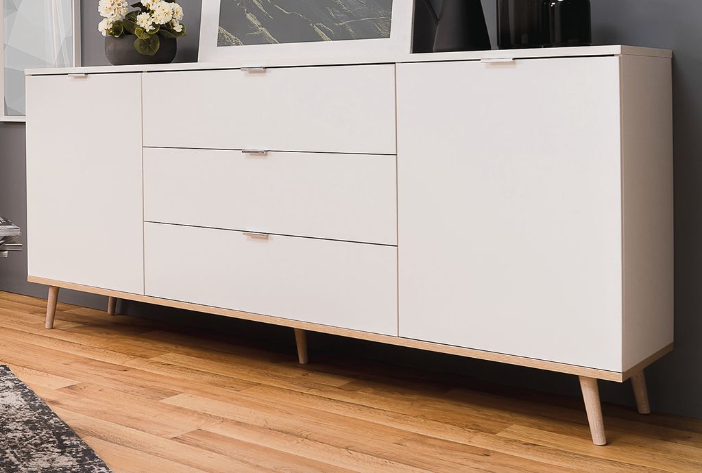 Buffet Göteborg en blanc mat avec commode en chêne Sonoma Image du produit 