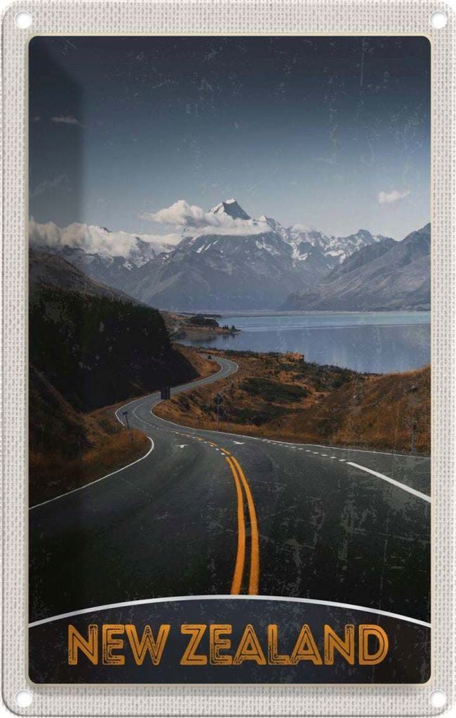 vianmo Blechschild 30x20 cm Neuseeland Meer Straße Natur Bildmotiv Reisemotiv Abenteuer Reisen Urlaub