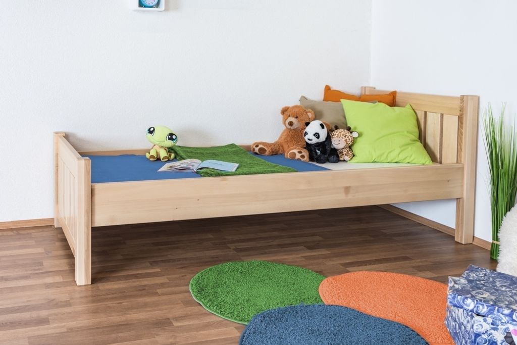 Kinderbett / Jugendbett Buche massiv Vollholz natur 107, inkl. Lattenrost - 80 x 200 cm (B x L)