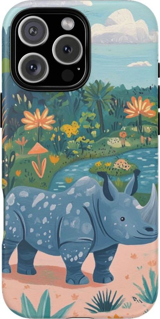 Rhinozeros in Gouache-Optik – Handyhülle Kompatibel mit iPhone 16 Pro Max