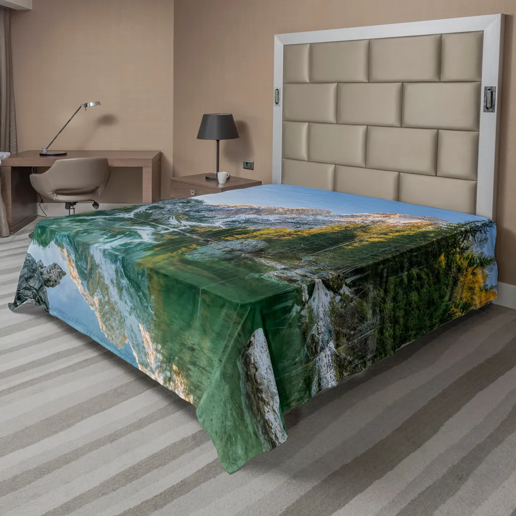 Drap plat décoratif Montagnes et Reflet d'Eau Doux 275x260 cm Vert