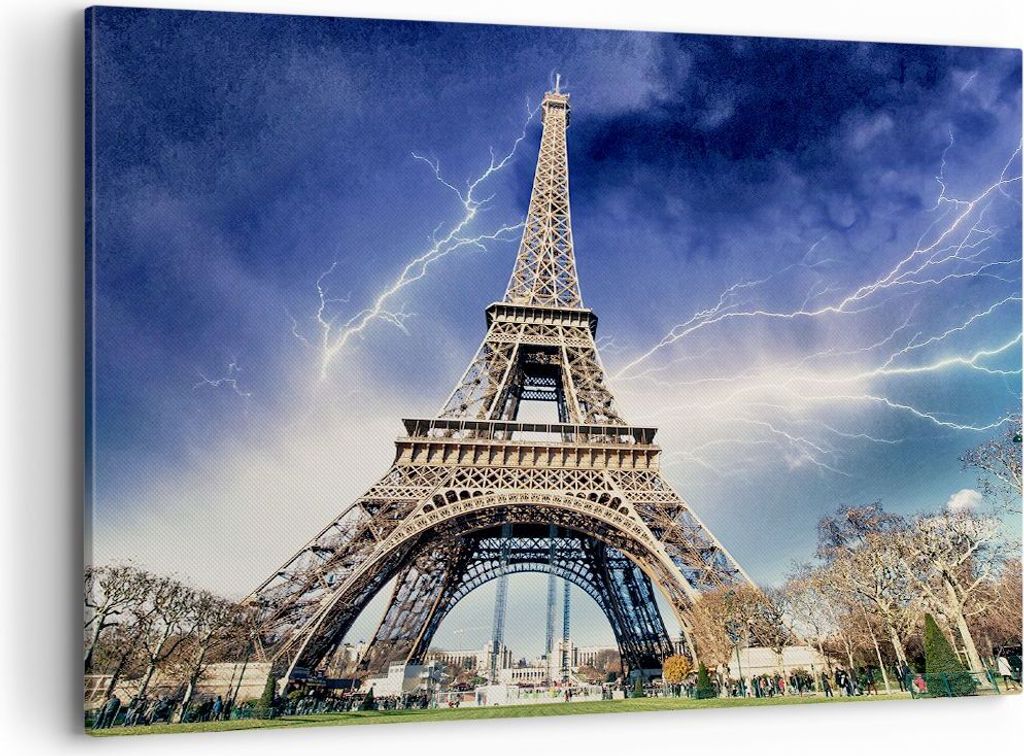 Bild auf Leinwand - Leinwandbild - Eiffle Paris Turm - 100x70cm - Wand Bild - Wanddeko - Wandbilder - Leinwanddruck - Bilder - Kunstdruck - Wanddek...