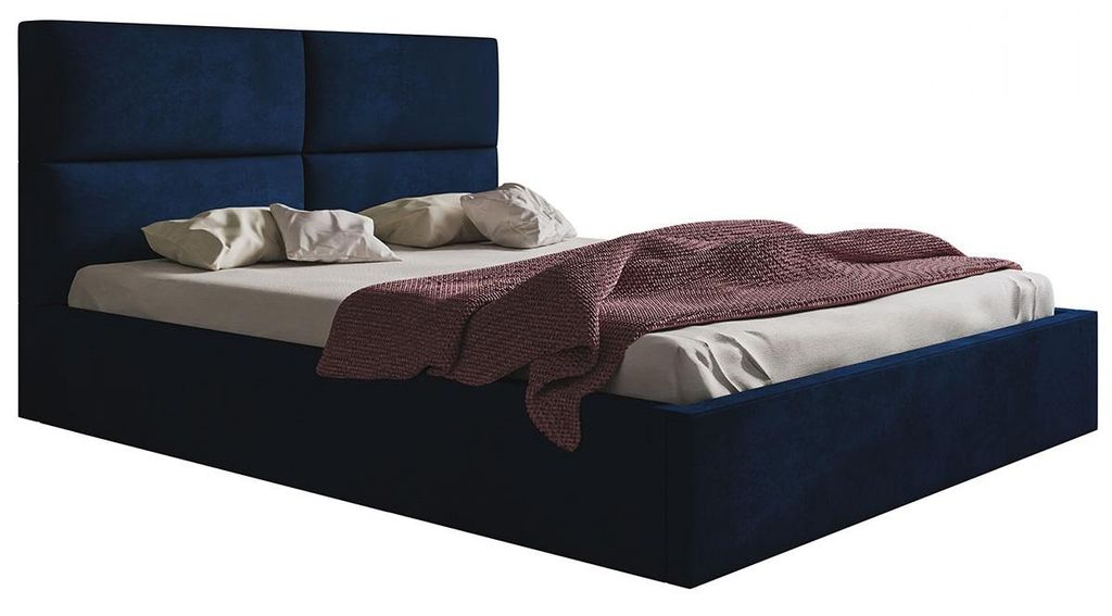 Doppelbett 200x200 cm Terra - Polsterbett mit Bettkasten, Metall-Lattenrost - Blau