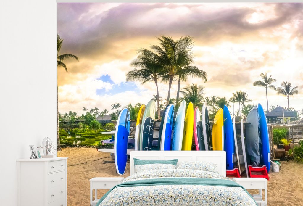 MuchoWow Fototapete für Wohnzimmer oder Schlafzimmer Wandtapete Vinyl Motivtapete Surfbretter - 275x220 cm - Gemustert