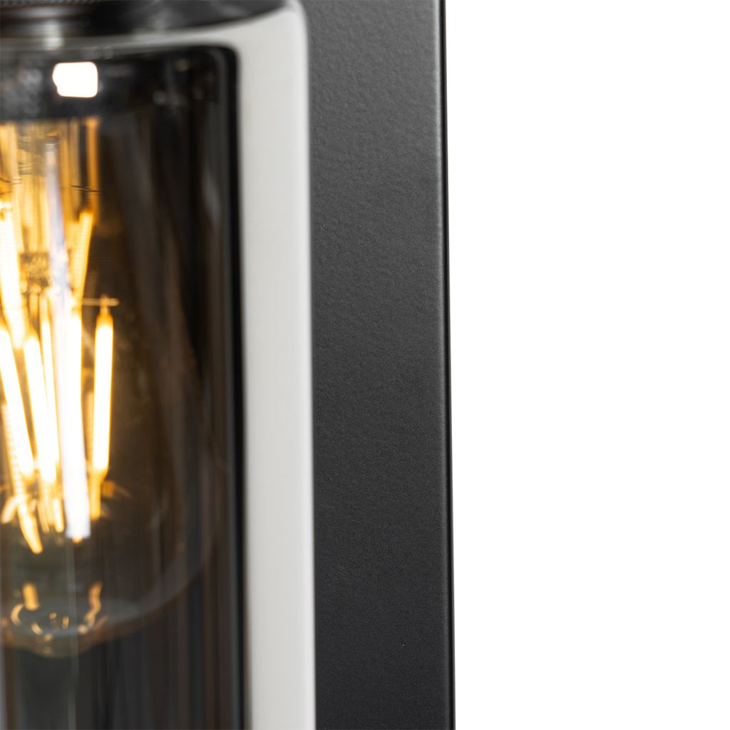 QAZQA Design-Tischlampe „Qara“ Schwarz Mit Rauchglas – 35 Cm Hoch, E27, Dimmbar | Für Wohnzimmer & Schlafzimmer