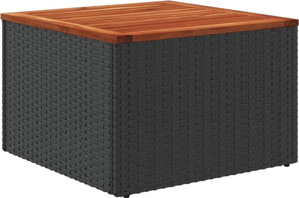 Tavolino Caffè Esterno 55x55 cm Poly Rattan Nero e Legno Acacia