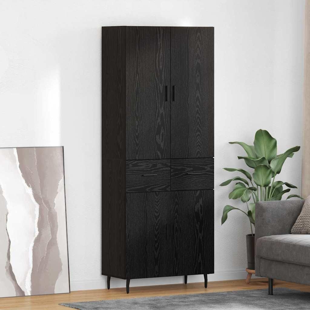 vidaXL Highboard 2 pcs Schwarz Eichen-Optik Engineered Wood und Glas