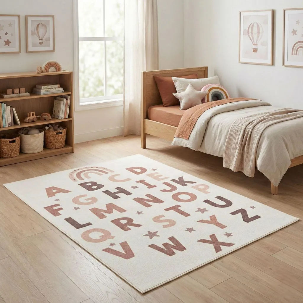 Carpetsale24 Tapis Enfant Alphabet Crème 80x150cm - Tapis Éducatif
