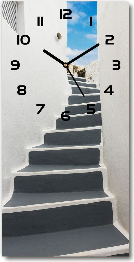 Wanduhr aus Glas – 30x60 cm - Glasbild - Glasuhr - Gehärtetes Glas -Santorini Griechenland