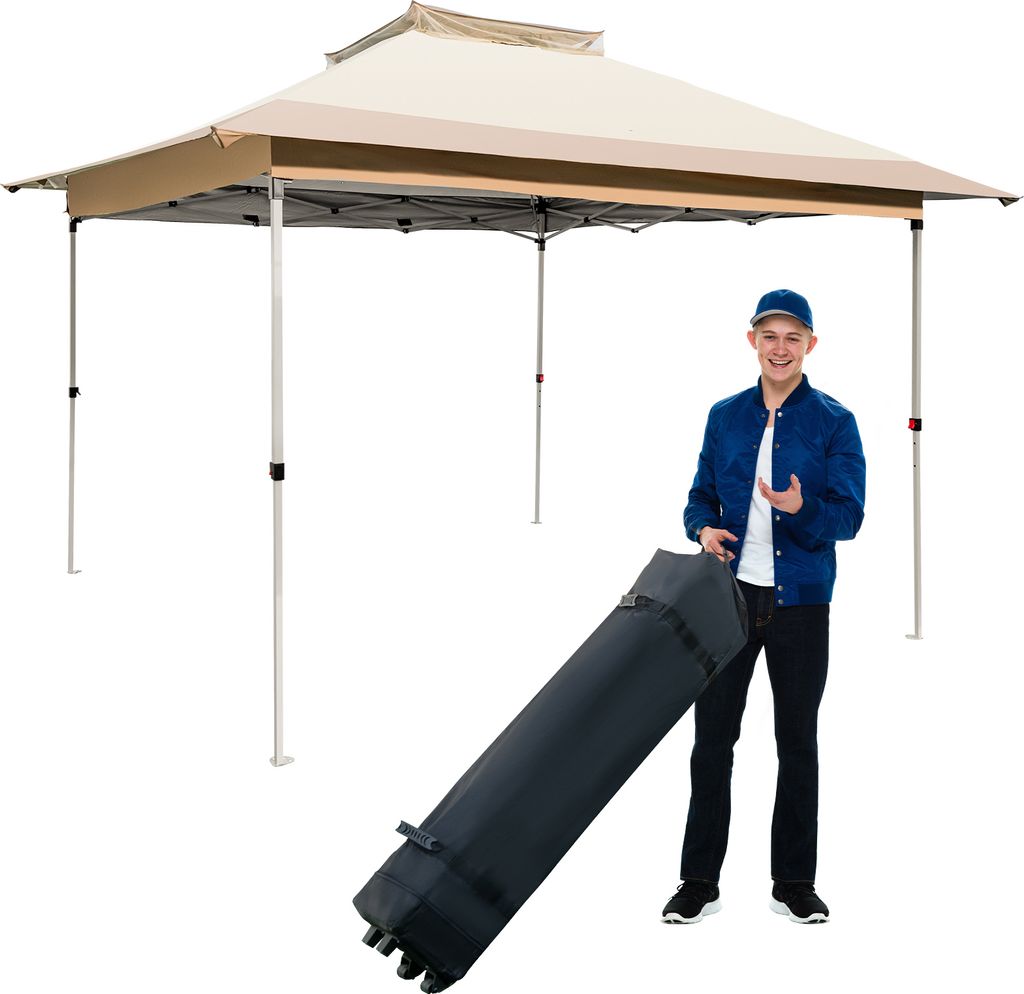 COSTWAY 3,6x3,6m Faltpavillon mit Doppeldach und Tragetasche, wasserdicht, UV-Schutz 50+, Gartenpavillon auf Rollen