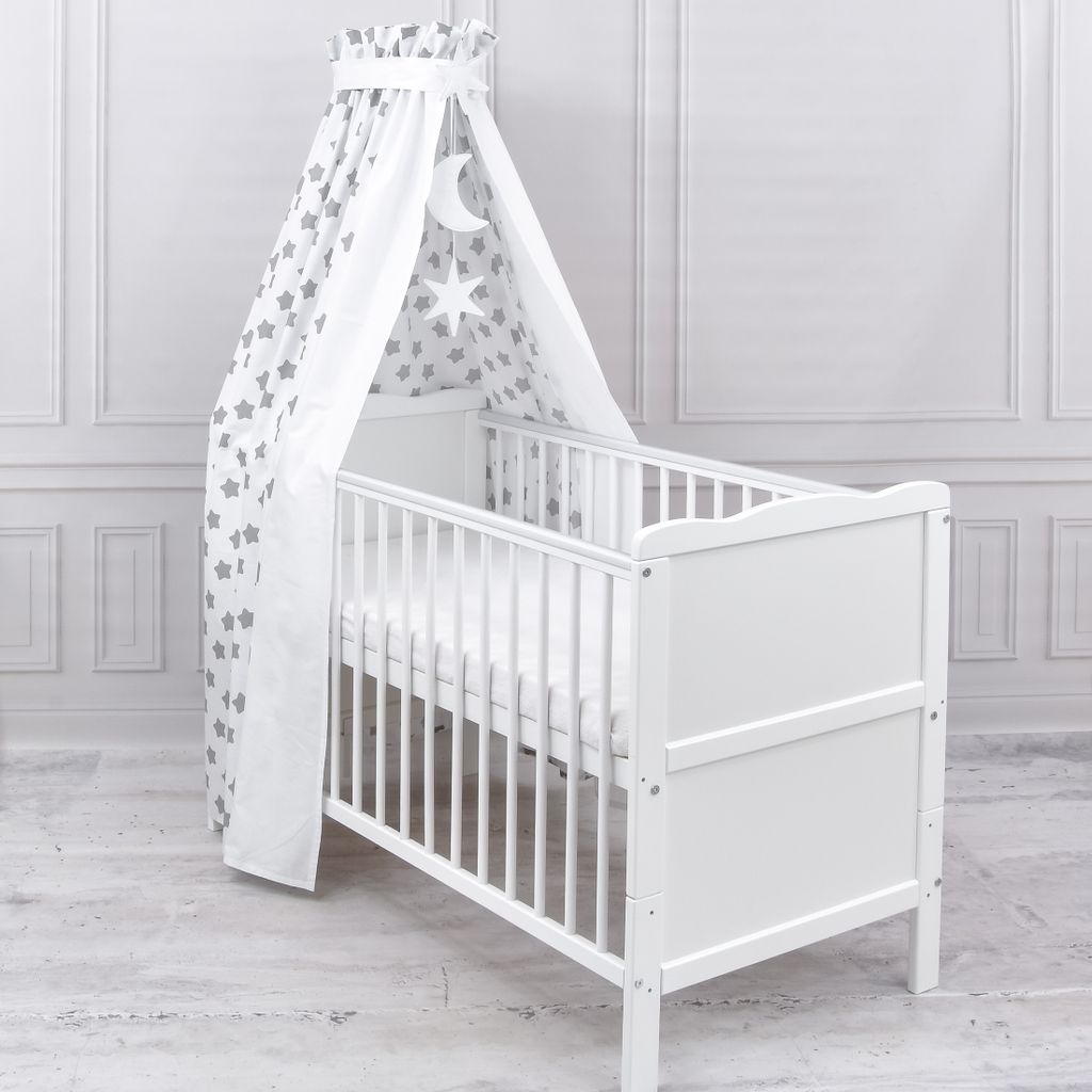 Baby-Delux Betthimmel mit Mond und Sterne Applikation Vollstoffhimmel für Babybett Himmel Big Stars Grey