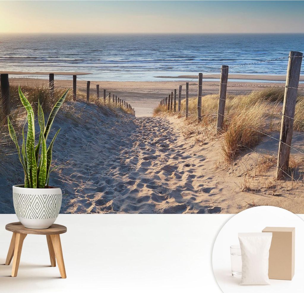 Fototapete - 208x146 cm - Tapete - Wandtapete - Wandbilder - Dekofolie - Tapete Folie - Wand - Dekoration - Wohnzimmer - Strandweg