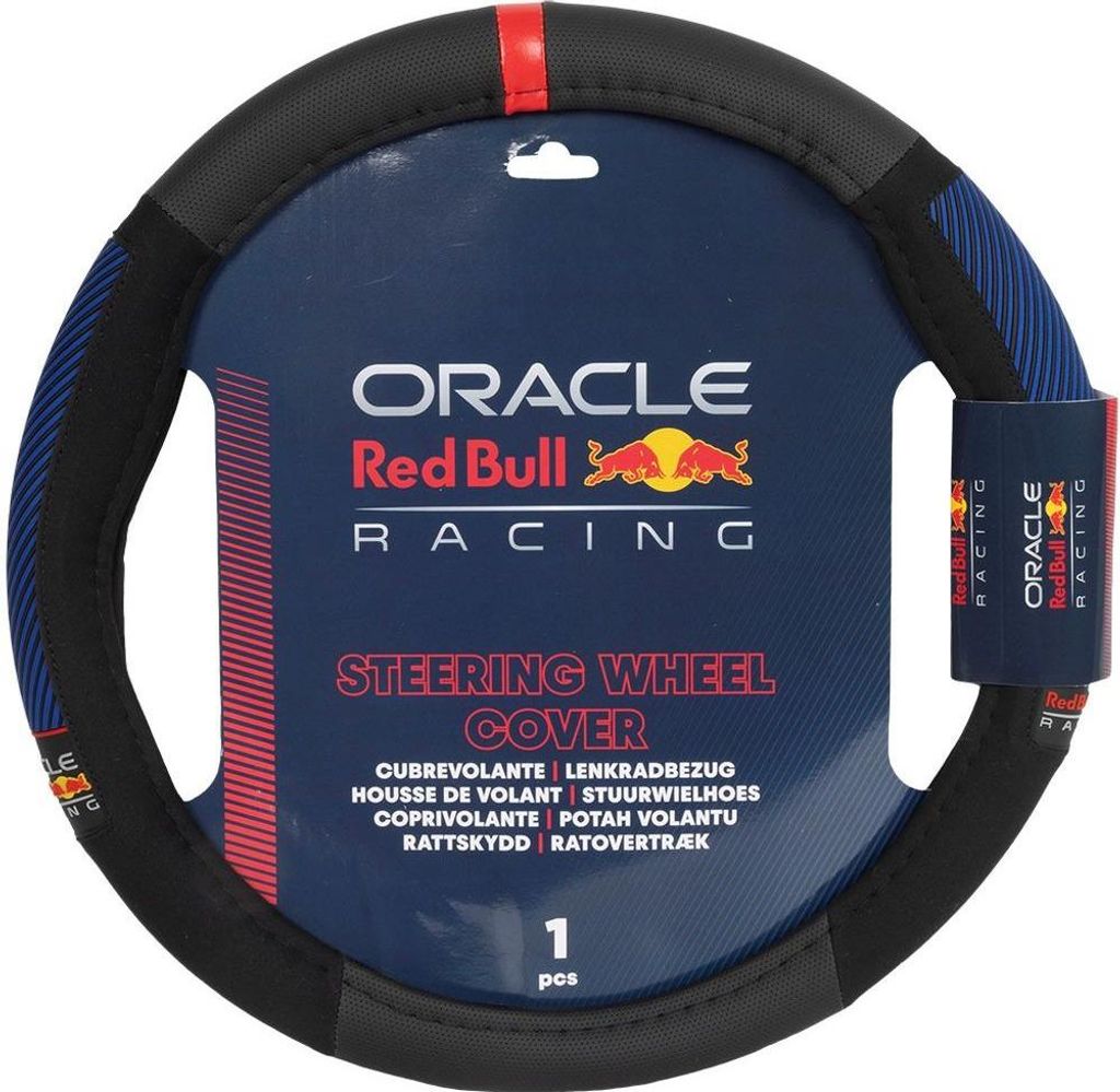 Red Bull Racing Red Bull Rutschfester Lenkradbezug, Blended Lines, Seitengriff, Schwarz/Rot, für Autos, 100 % PU, rutschfestes Material, einfache ...
